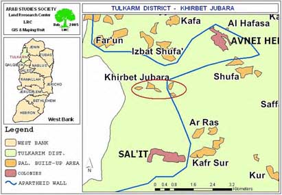 Impacts du Mur de la Ségrégation sur Khirbet Jubara, Tulkarem